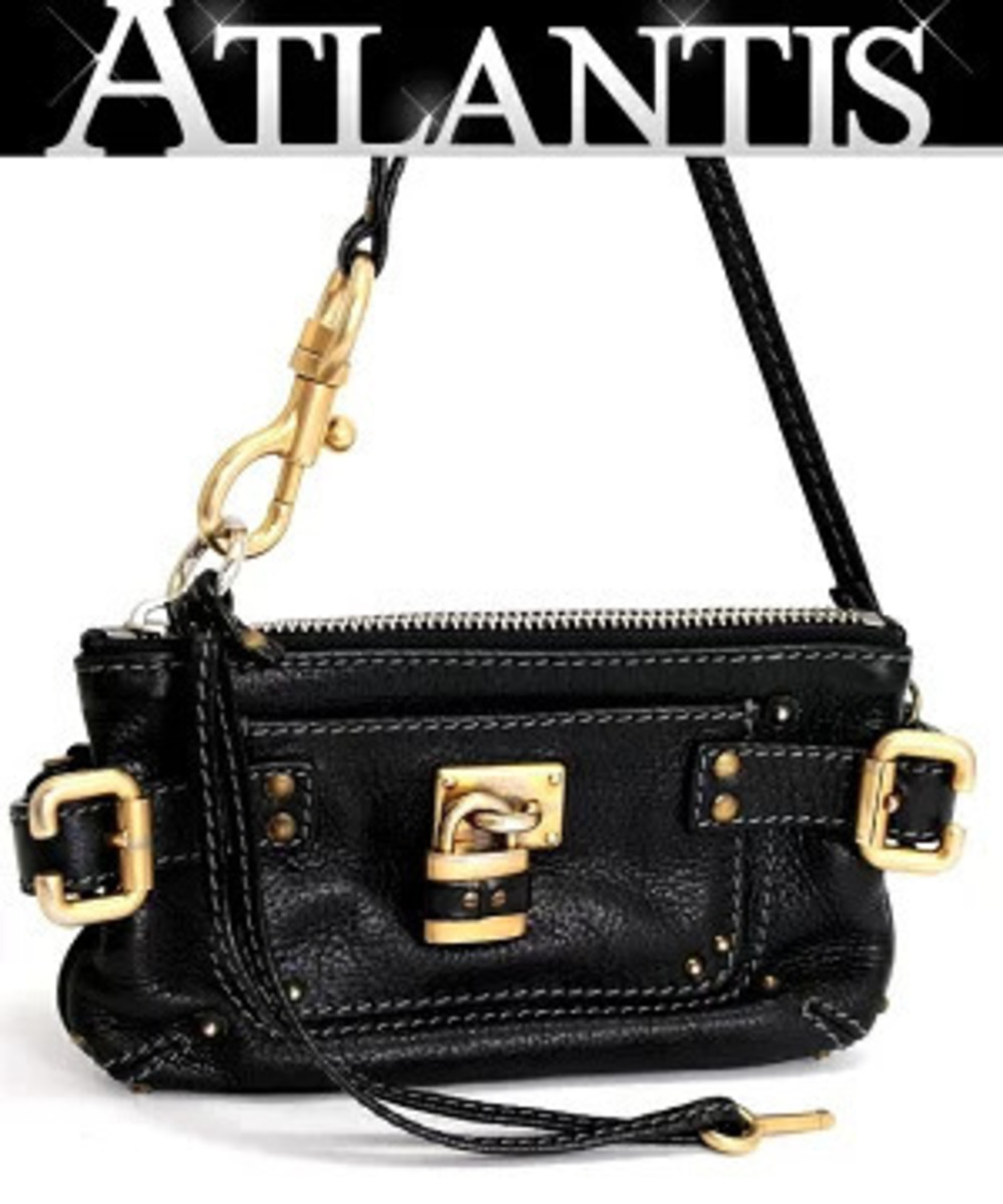 Chloe Paddington Pouch Clutch Leather Black